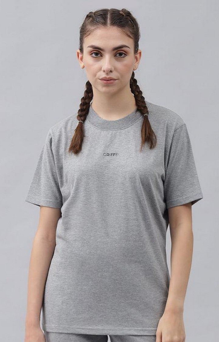 GRIFFEL | Women's Grey Solid Regular T-Shirts