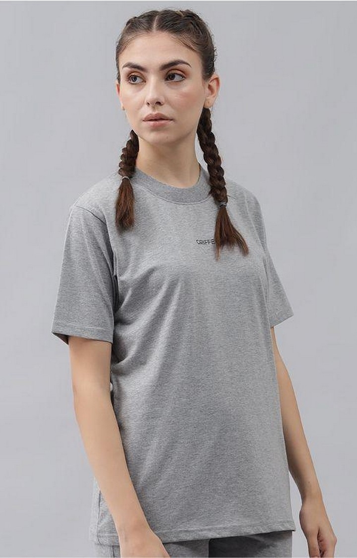 Women's Grey Solid Regular T-Shirts