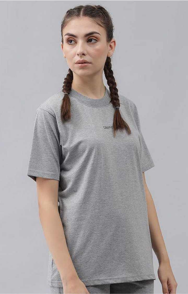 Women's Grey Solid Regular T-Shirts