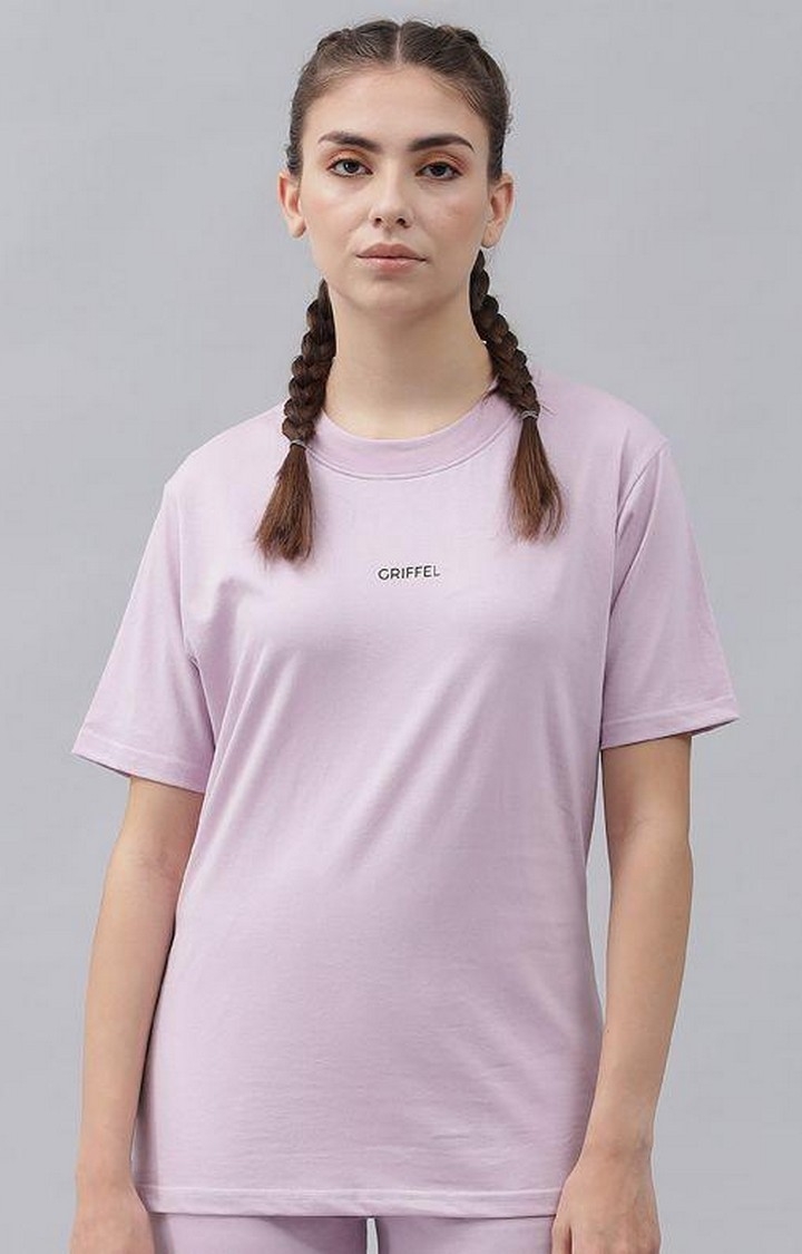 GRIFFEL | Women's Light Purple Solid Oversized T-Shirts