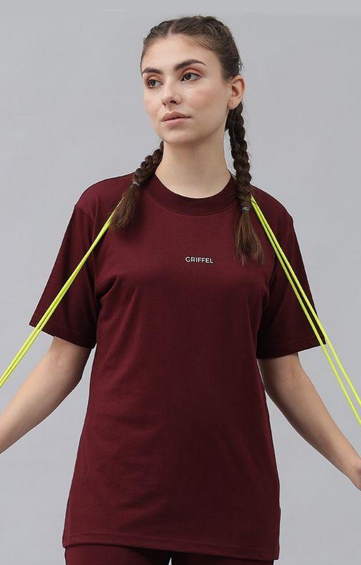 GRIFFEL | Women's Basic Solid Regular fit Maroon T-shirt