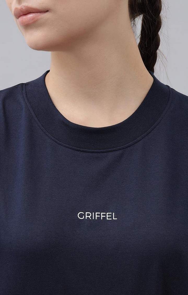 Women's Navy Blue Solid Oversized T-Shirts