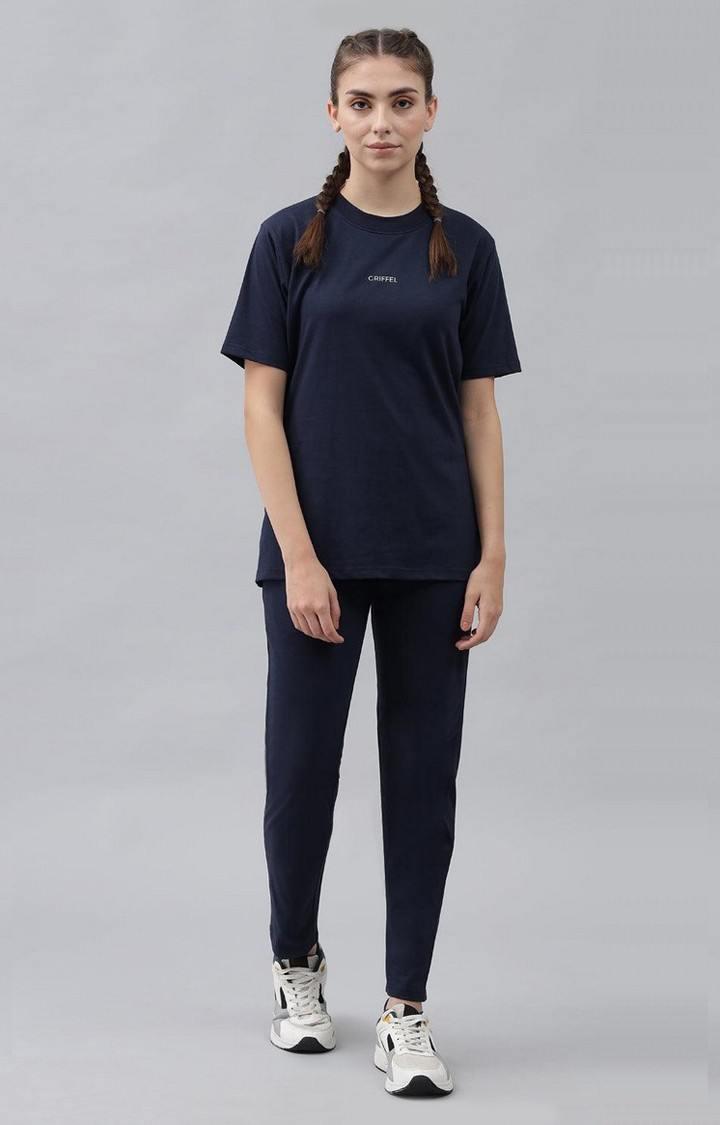 Women's Navy Blue Solid Oversized T-Shirts