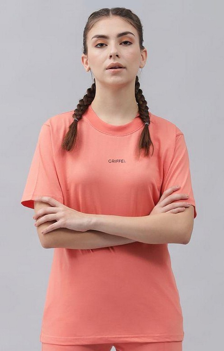 GRIFFEL | Women's Basic Solid Regular fit Peach T-shirt