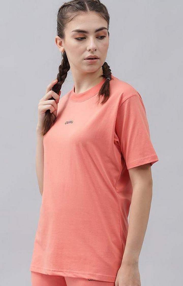 Women's Peach Solid Oversized T-Shirts