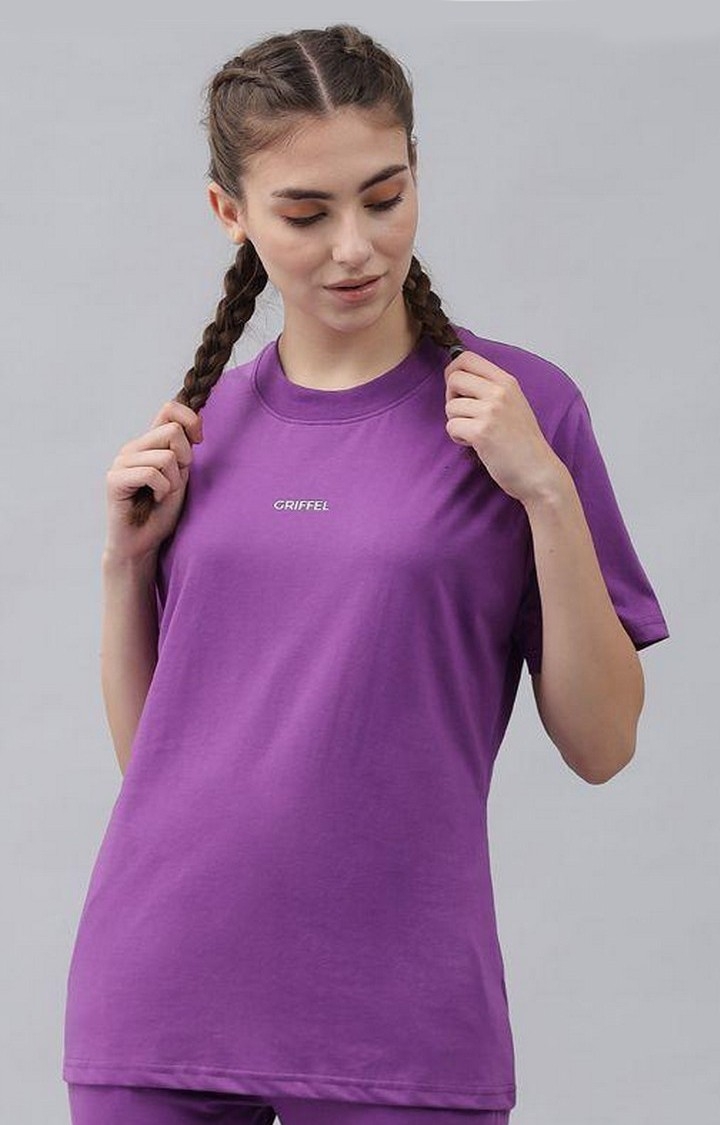 GRIFFEL | Women's Purple Solid Oversized T-Shirts