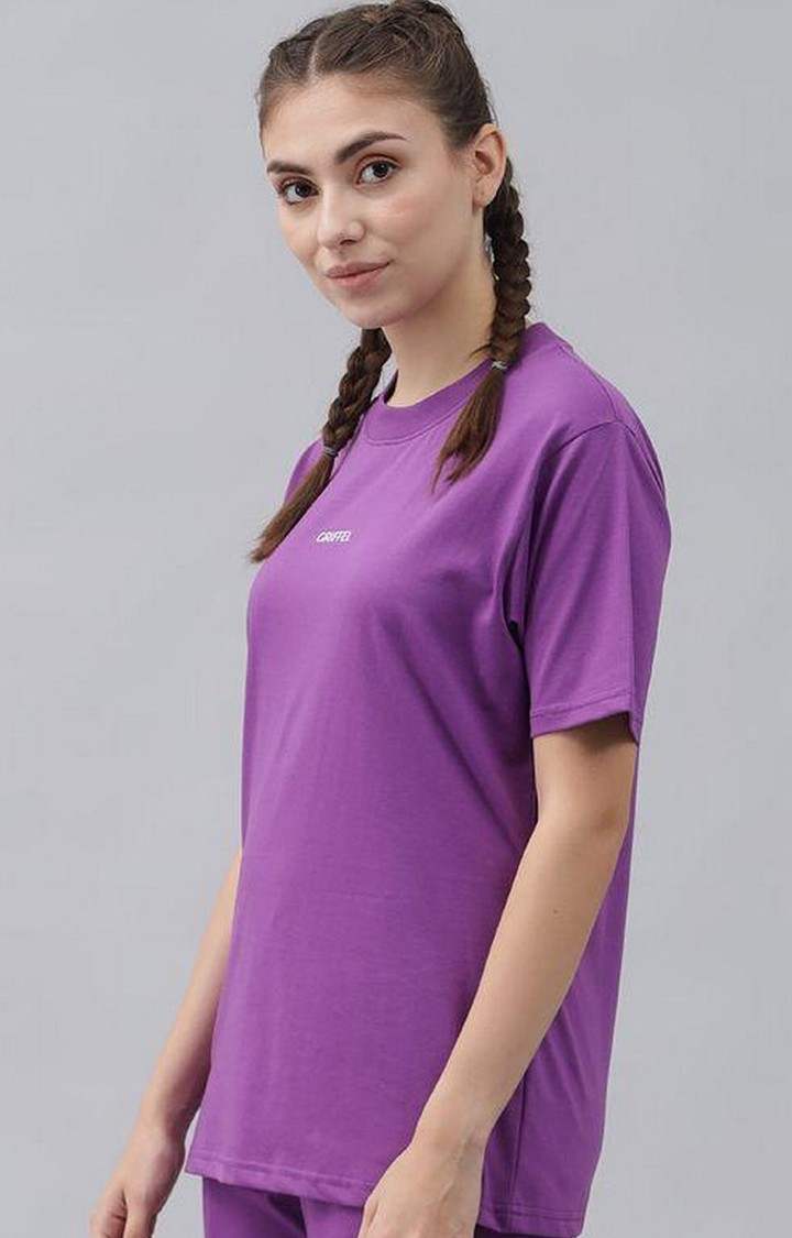 Women's Purple Solid Oversized T-Shirts