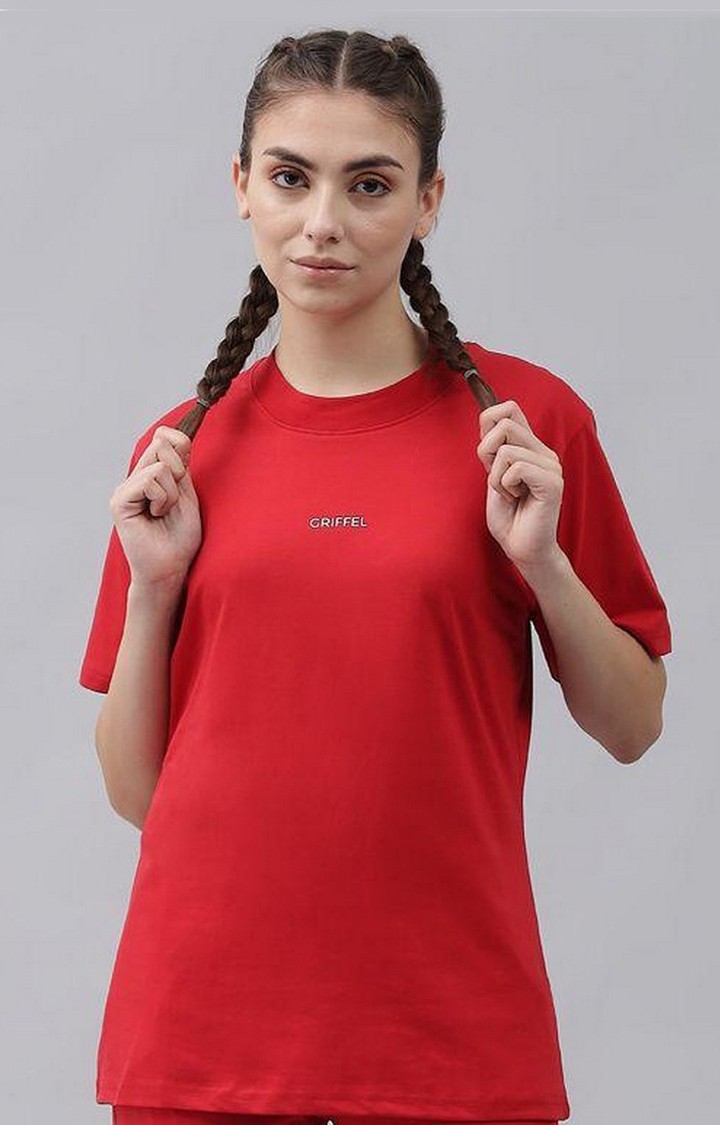 GRIFFEL | Women's Basic Solid Regular fit Red T-shirt