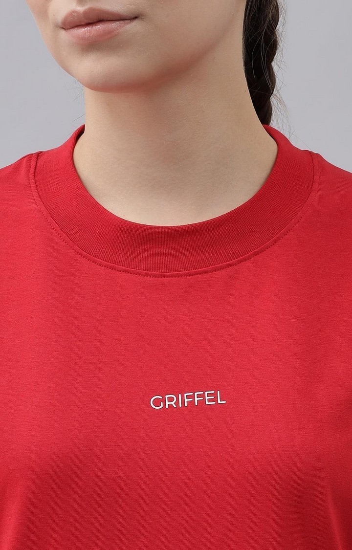 Women's Red Solid Regular T-Shirts