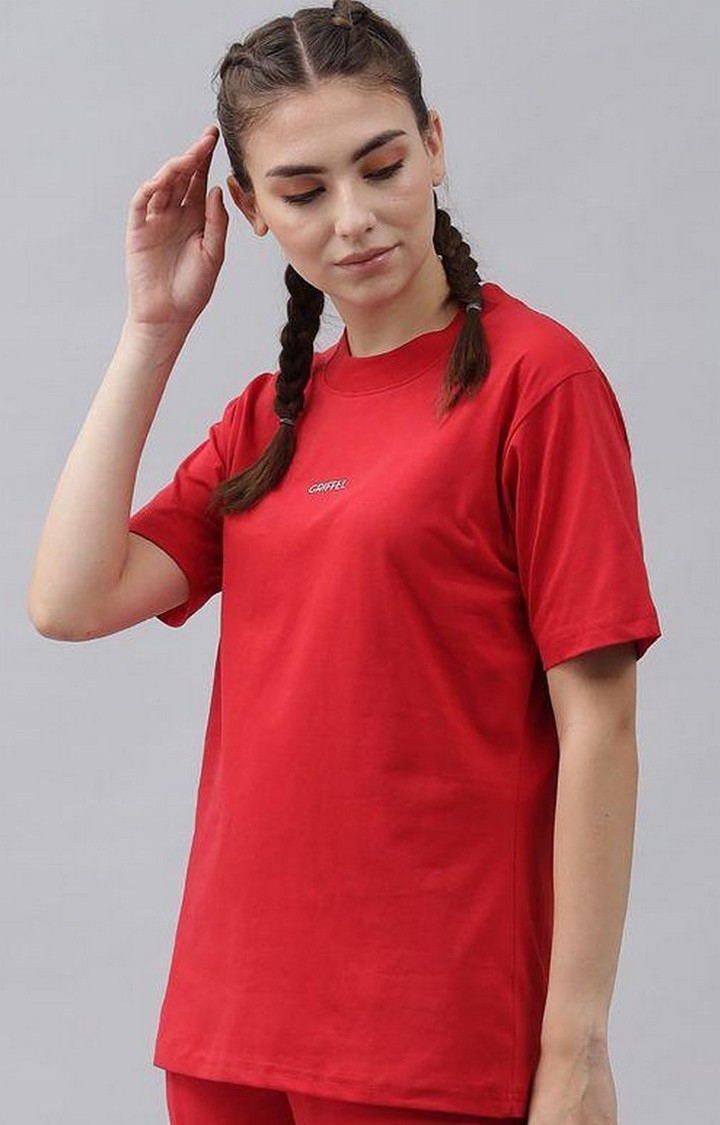Women's Red Solid Regular T-Shirts