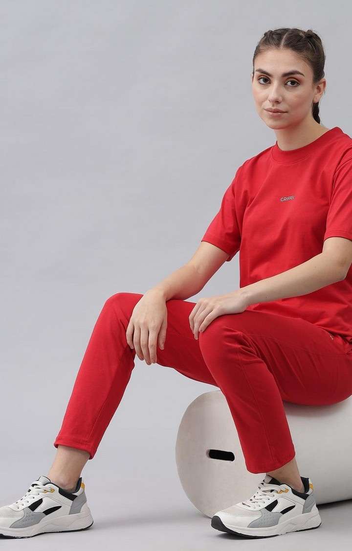 Women's Red Solid Regular T-Shirts