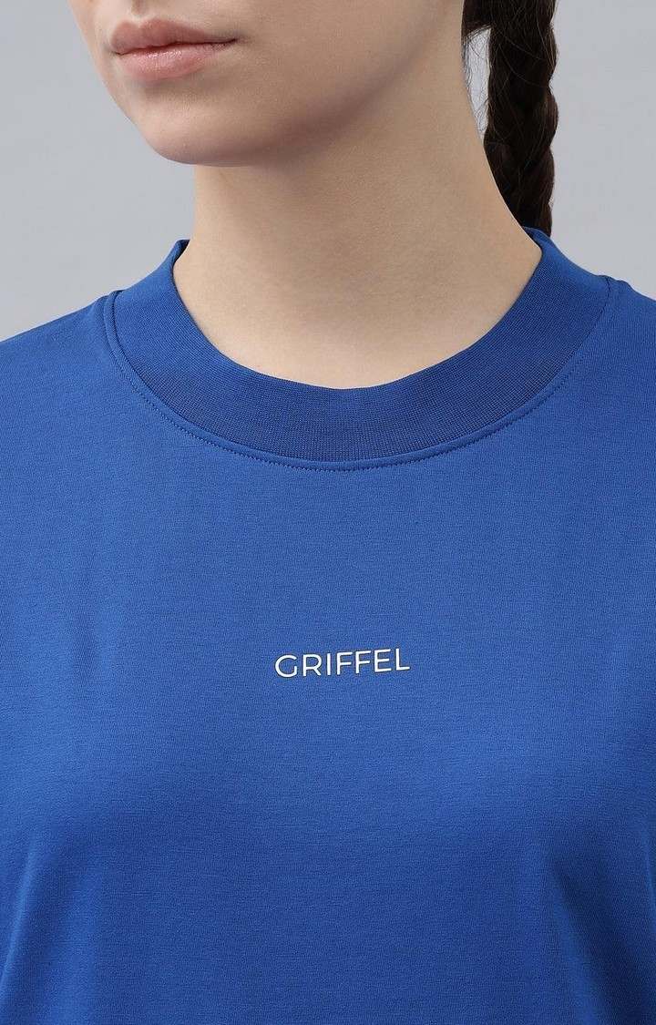 Women's Royal Blue Solid Oversized T-Shirts
