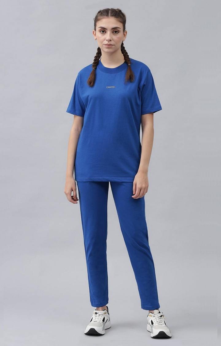 Women's Royal Blue Solid Oversized T-Shirts