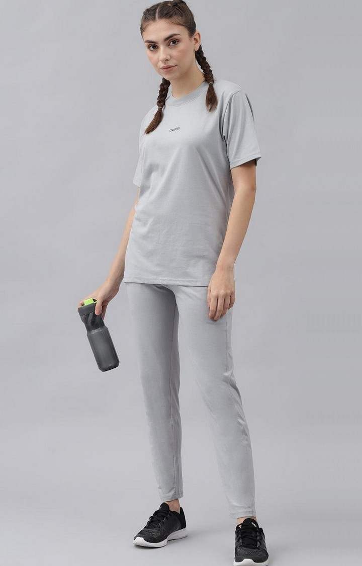 Women's Steel Grey Solid Regular T-Shirts