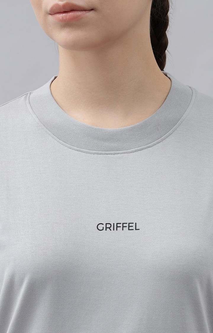 Women's Steel Grey Solid Regular T-Shirts