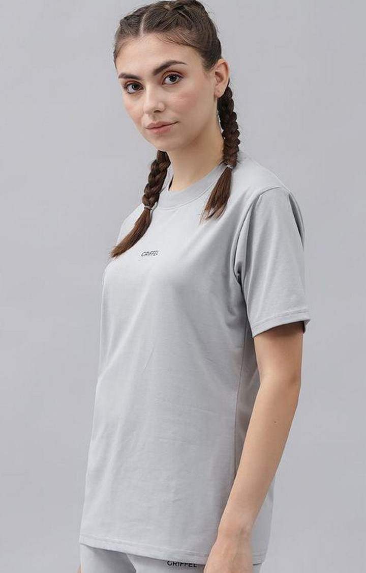 Women's Steel Grey Solid Regular T-Shirts