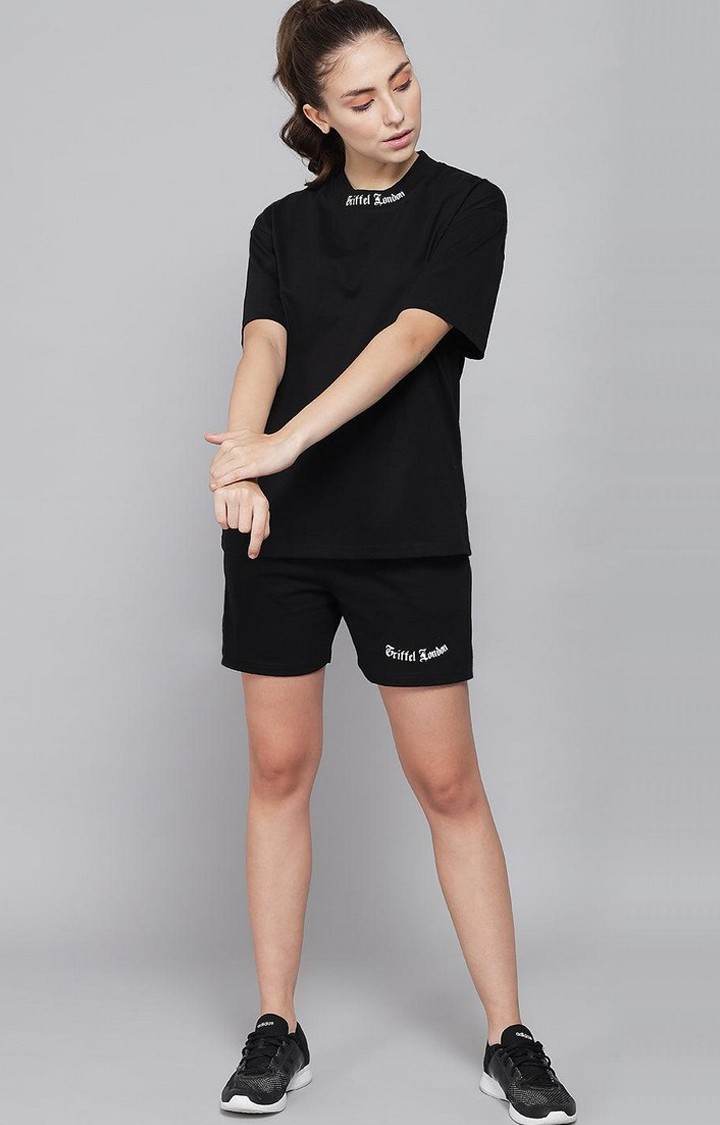 Women's Black Solid Regular T-Shirts