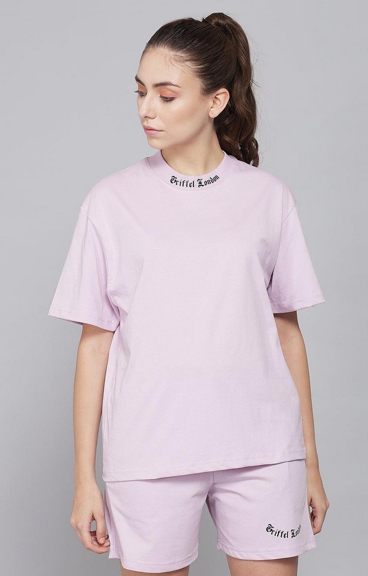 Women's Placement Print Regular fit Light Purple T-shirt
