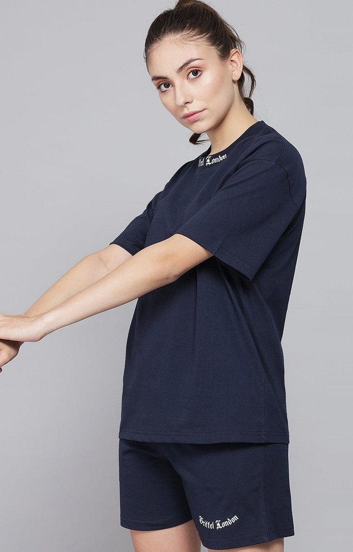 Women's Navy Blue Solid Boxy T-Shirt