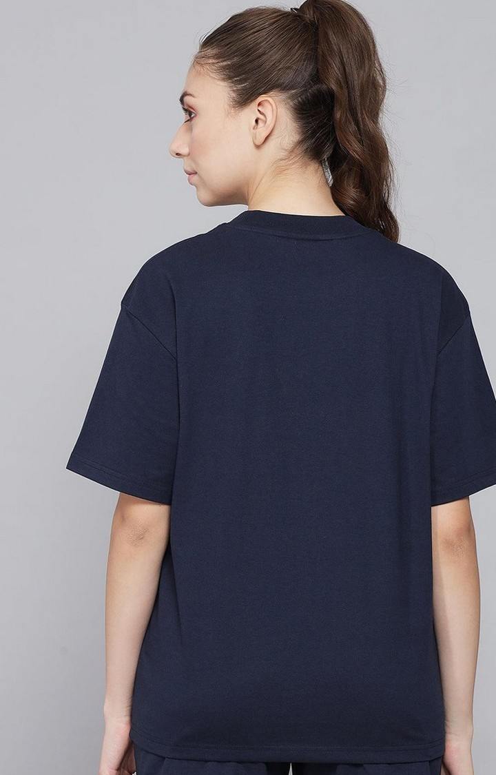 Women's Navy Blue Solid Boxy T-Shirt