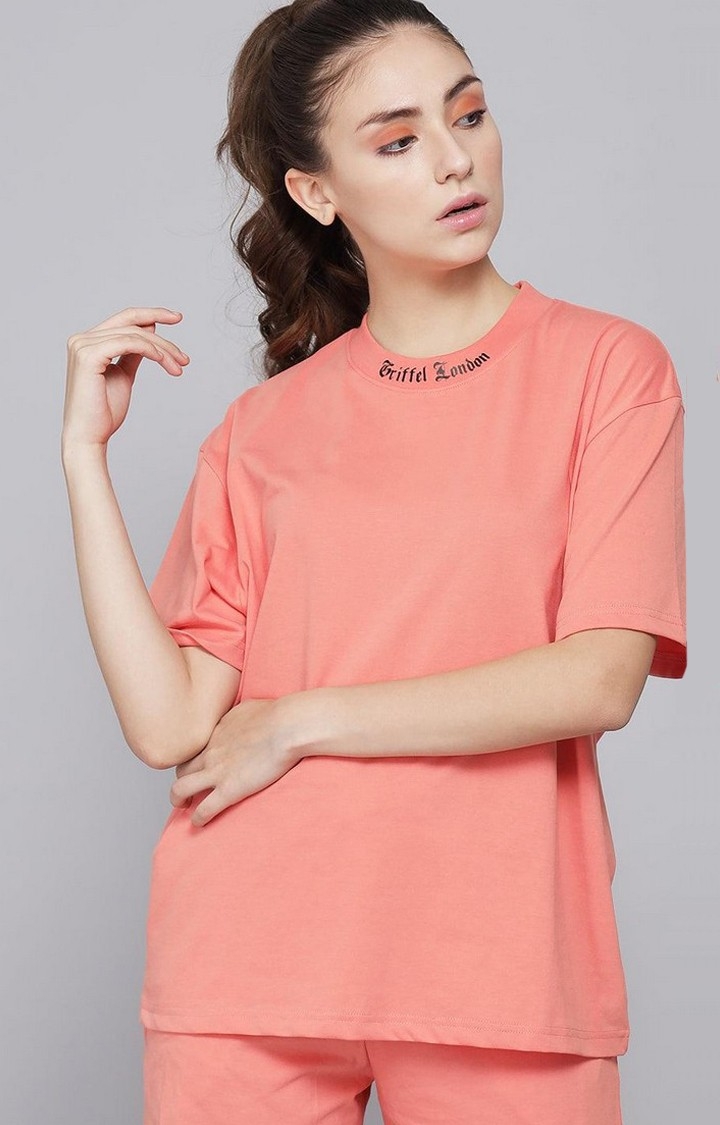 GRIFFEL | Women's Placement Print Regular fit Peach T-shirt