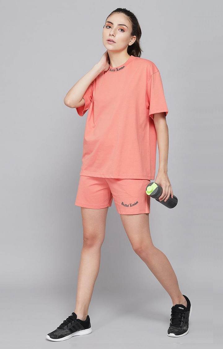 Women's Peach Solid Oversized T-Shirts
