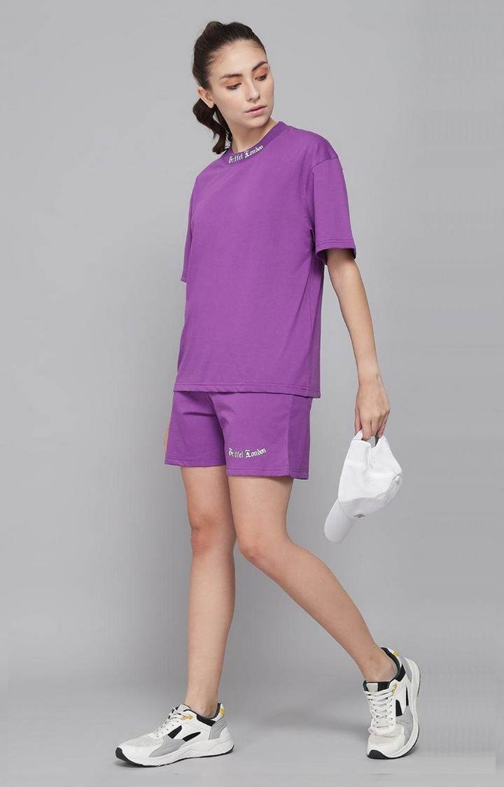 Women's Purple Solid Oversized T-Shirts