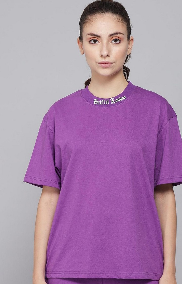 GRIFFEL | Women's Purple Solid Oversized T-Shirts