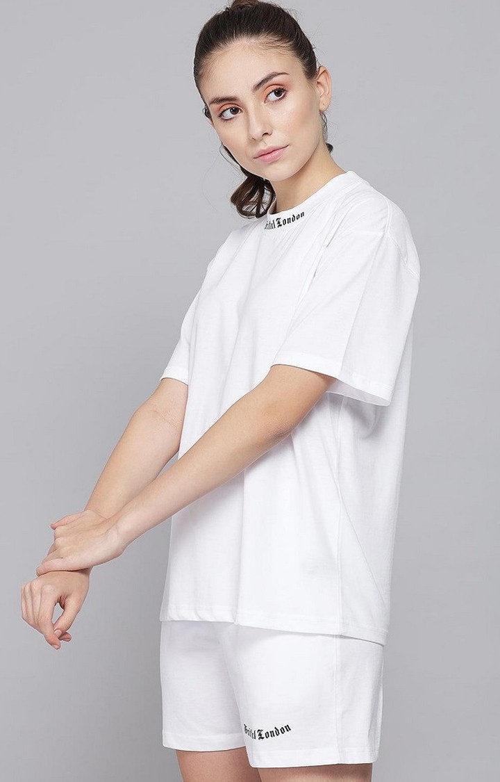 Women's White Solid Boxy T-Shirt