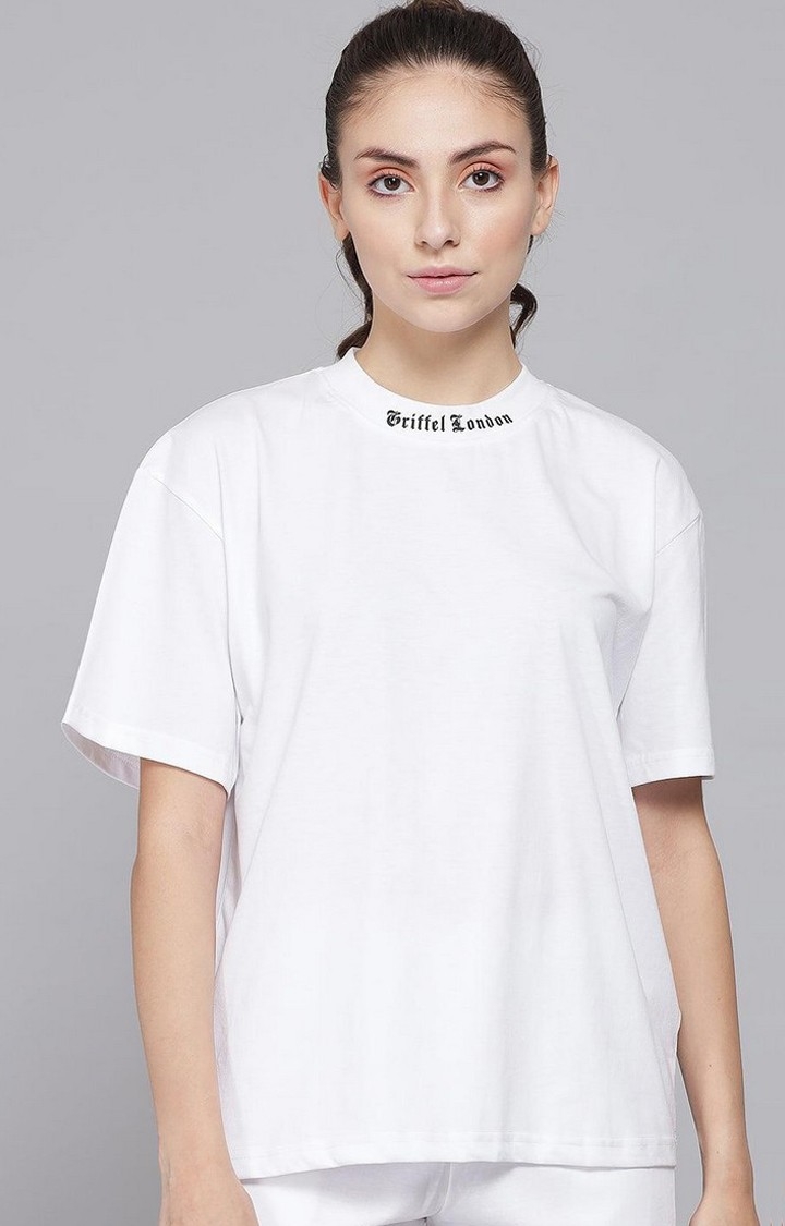 GRIFFEL | Women's White Solid Boxy T-Shirt
