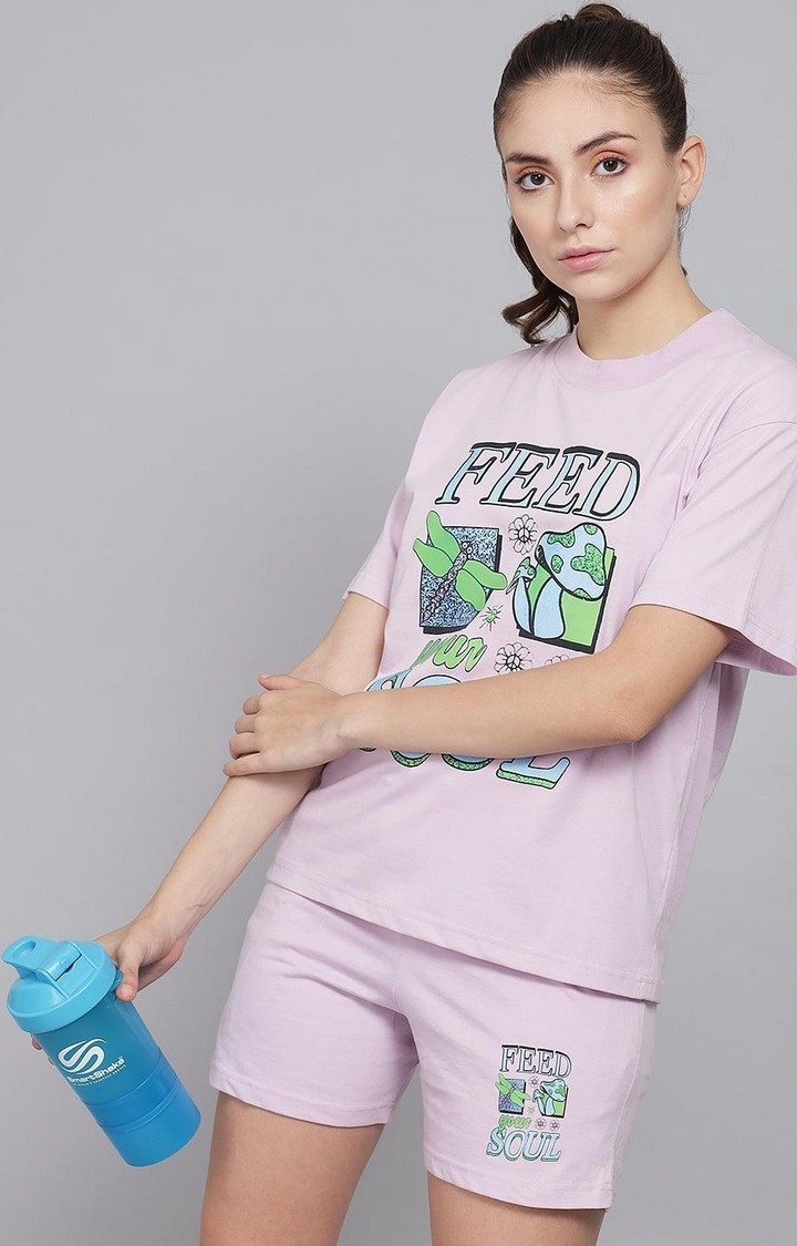 Women's Pink Printed Oversized T-Shirts
