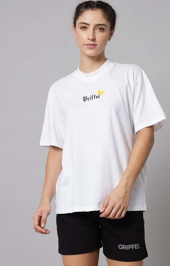 Women's White Typographic Oversized T-Shirts
