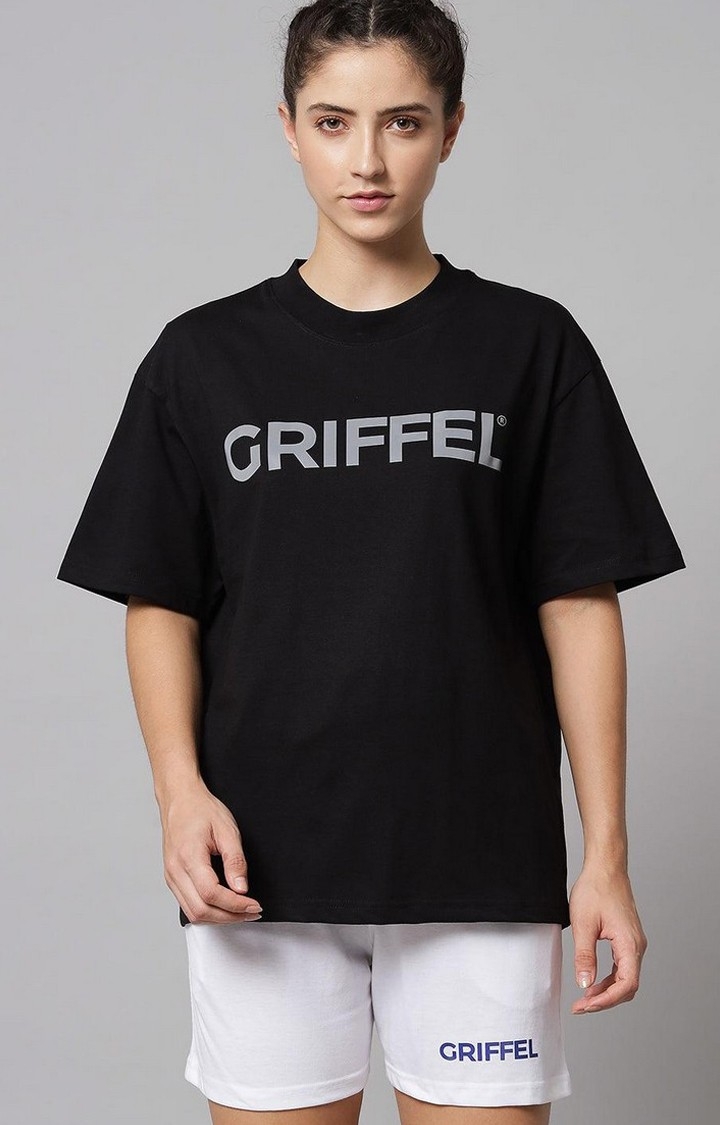 GRIFFEL | Women's Printed Loose fit Black T-shirt