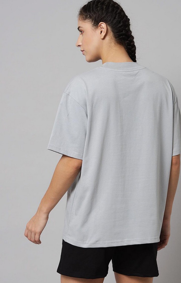 Women's Grey Typographic Oversized T-Shirts