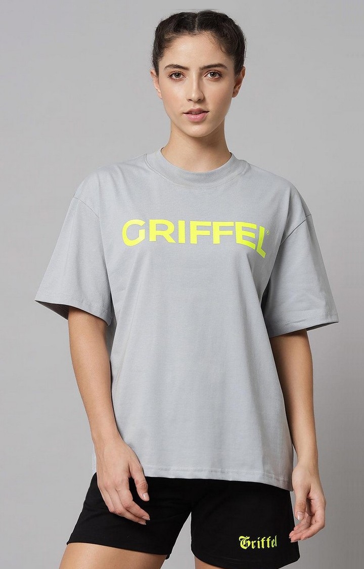 GRIFFEL | Women's Grey Typographic Oversized T-Shirts