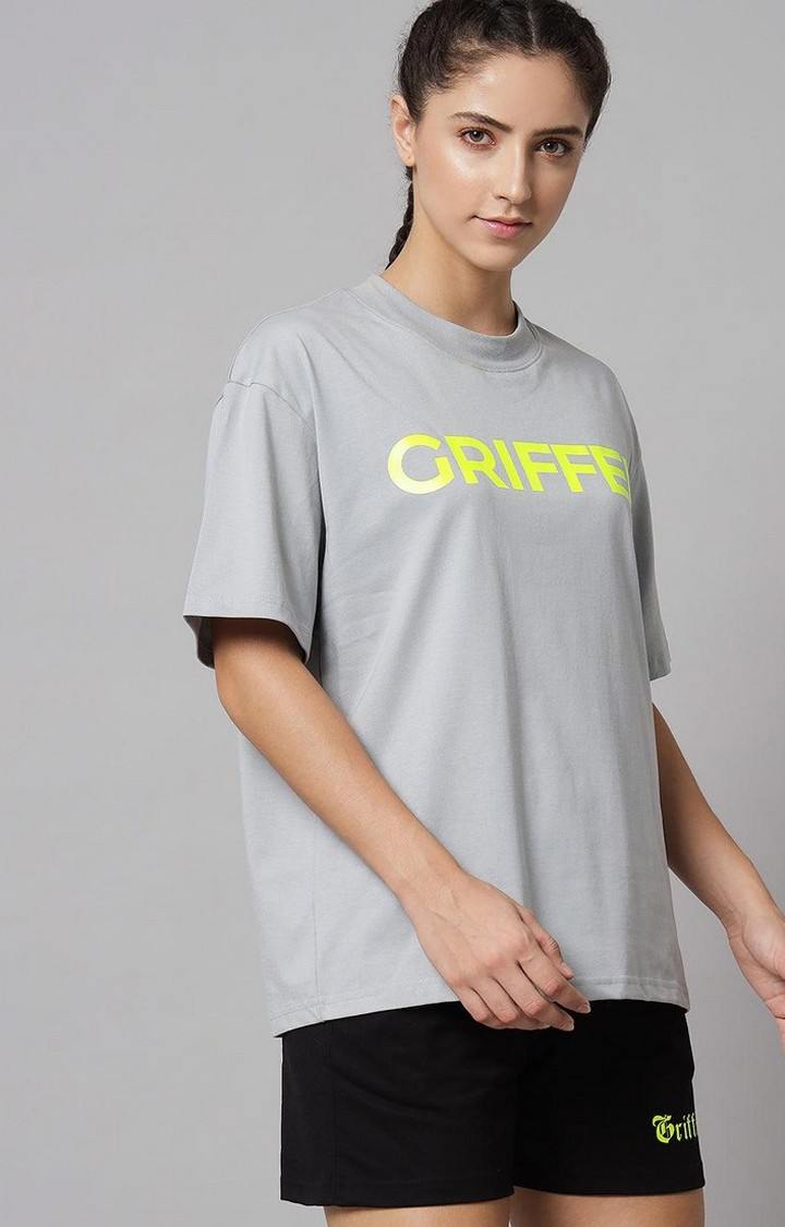 Women's Grey Typographic Oversized T-Shirts