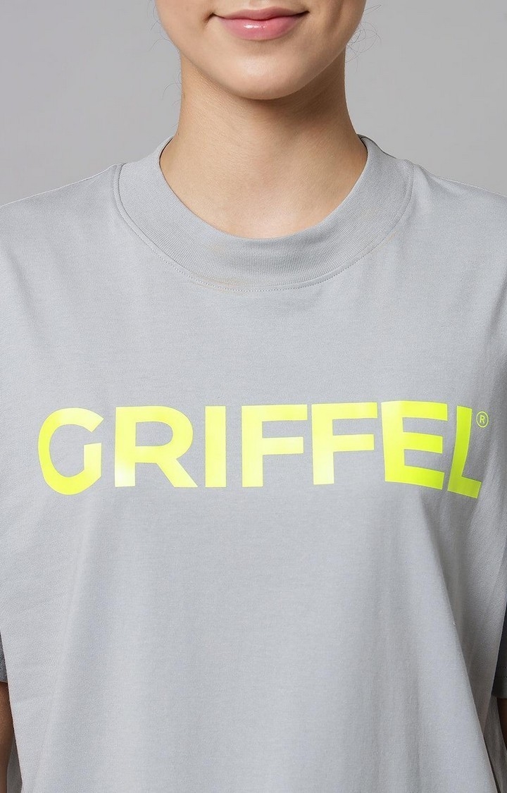 Women's Grey Typographic Oversized T-Shirts