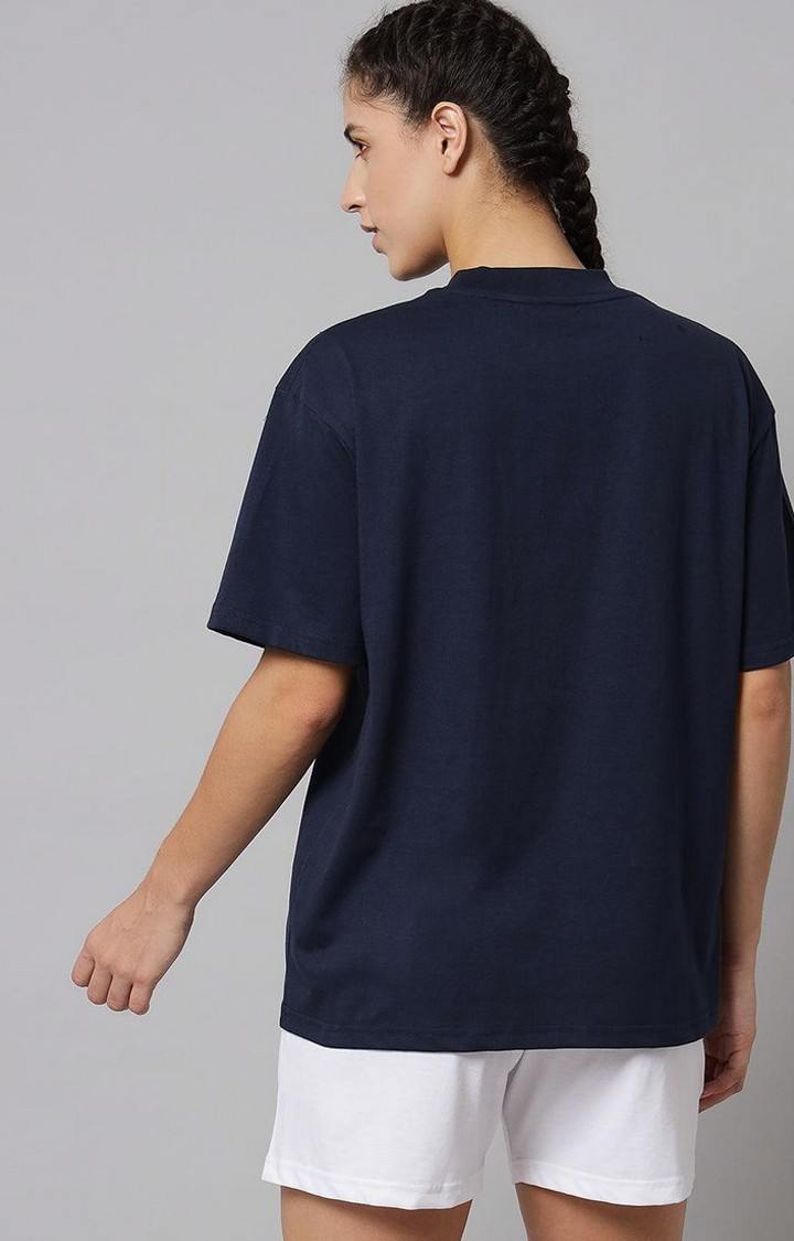 Women's Navy Blue Typographic Oversized T-Shirts