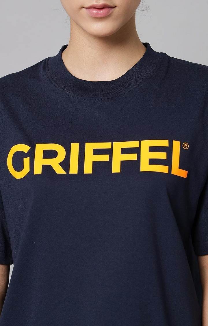Women's Navy Blue Typographic Oversized T-Shirts