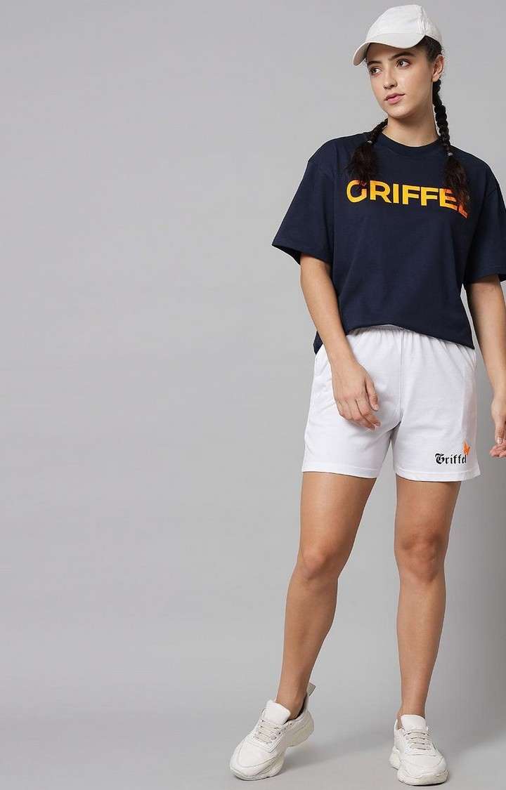 Women's Navy Blue Typographic Oversized T-Shirts