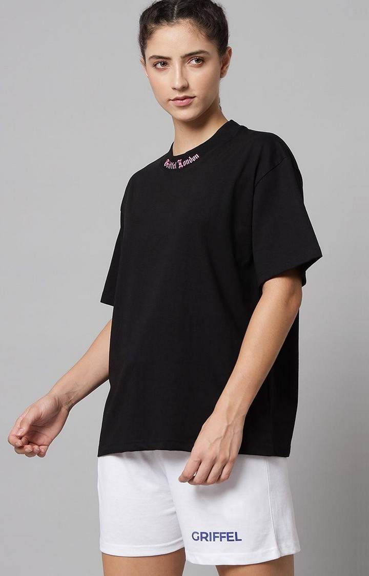 Women's Black Solid Oversized T-Shirts