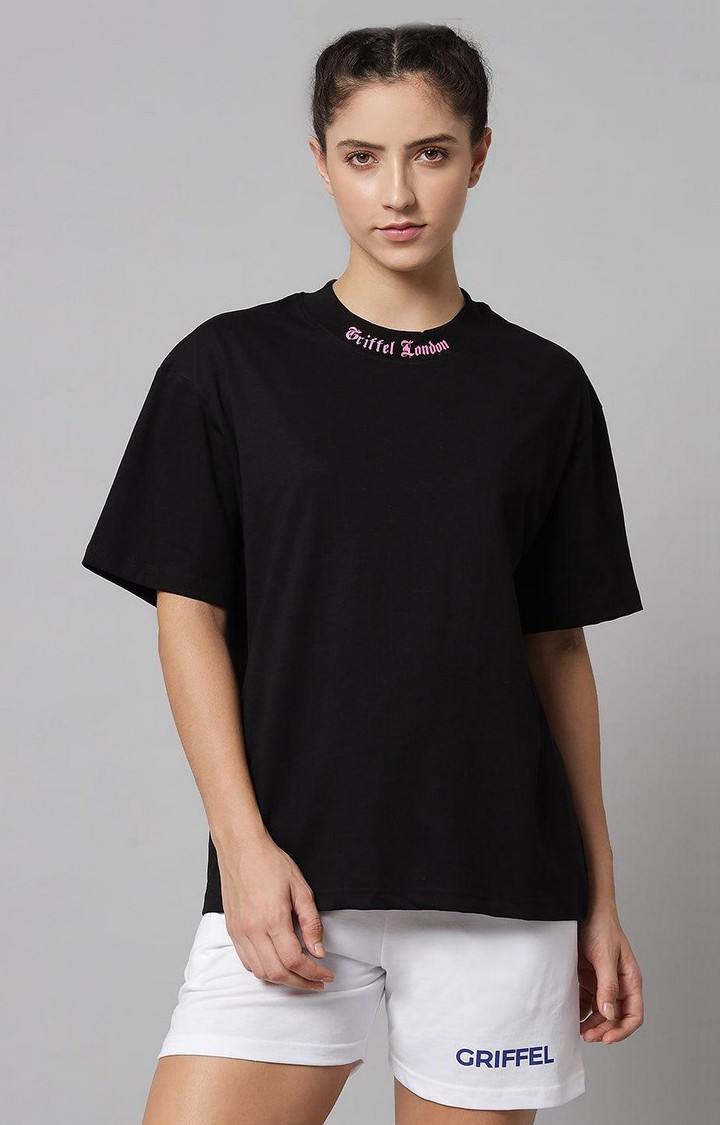 Women's Black Solid Oversized T-Shirts