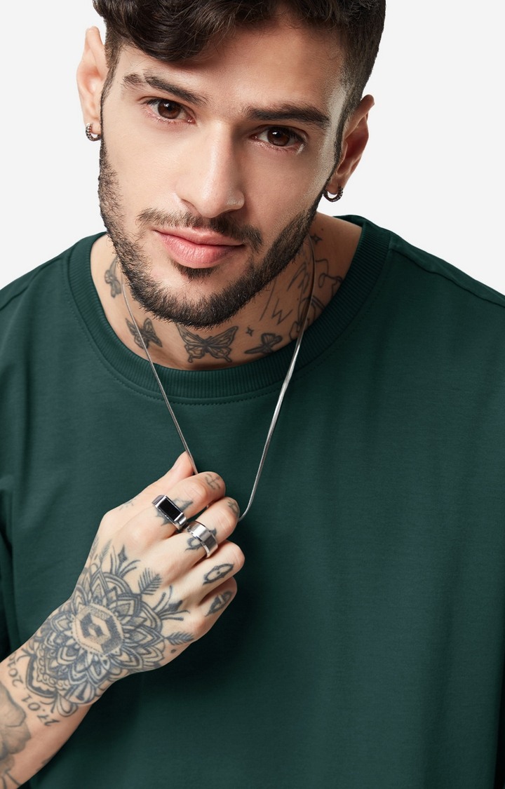 Men's Solids Emerald Green Boxy T-Shirt
