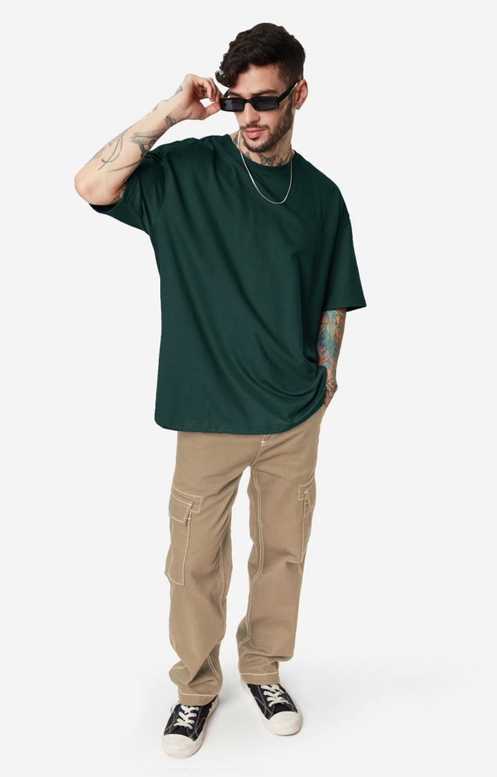 Men's Solids Emerald Green Boxy T-Shirt