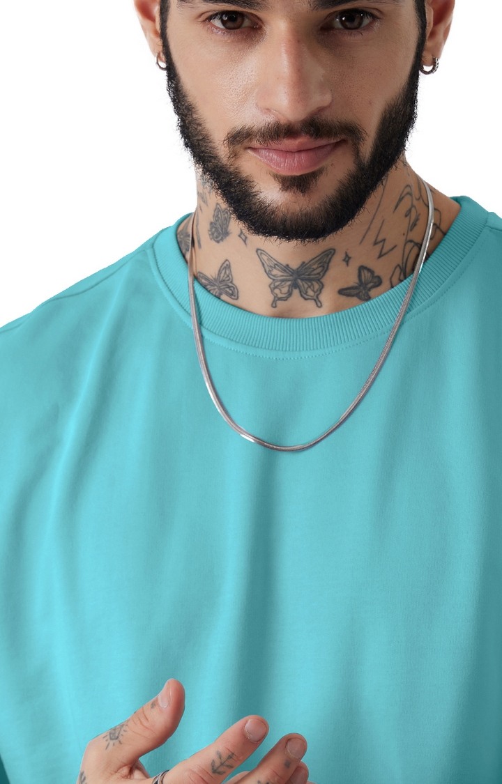 Men's Solids Airy Blue Oversized T-Shirts