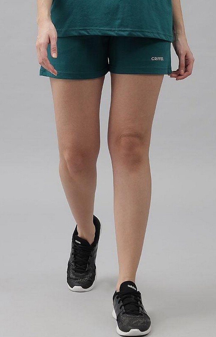 Women's Bottle Green Solid Shorts