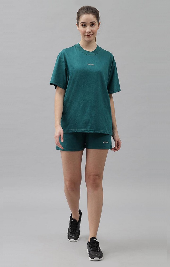 Women's Bottle Green Solid Shorts