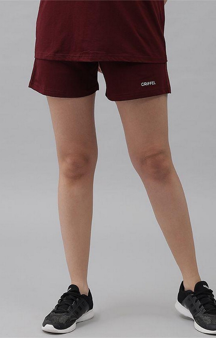 Women's Maroon Solid Shorts