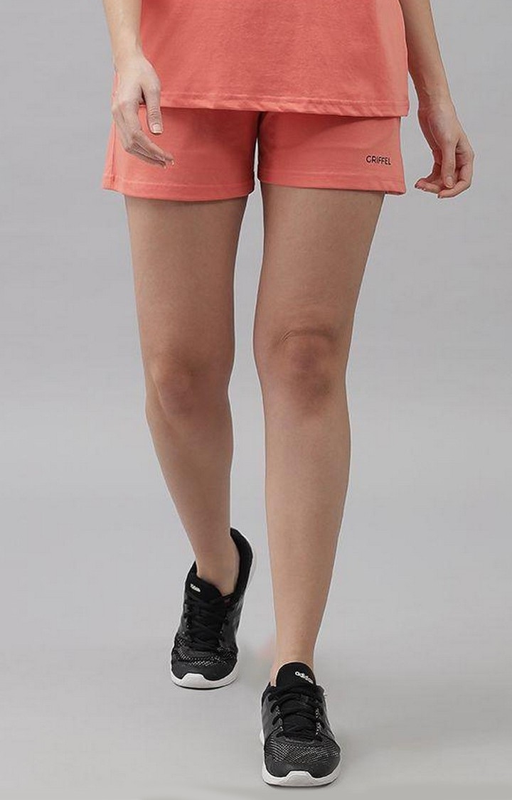 GRIFFEL | Women's Orange Cotton Solid Shorts