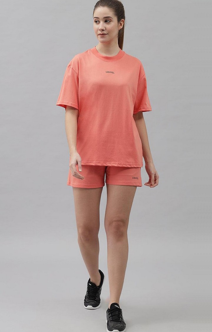 Women's Peach Solid Shorts